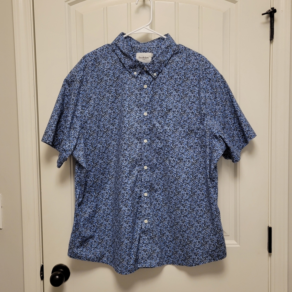 Goodfellow & Co Navy Floral Button Front Men's Shirt XXL Slim Cotton Stretch
